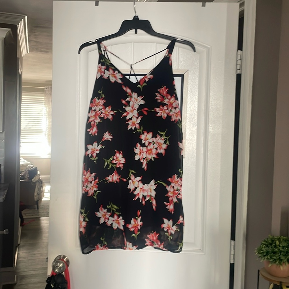 Red floral black dress